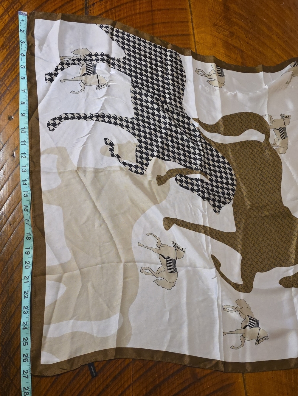 Hermès Inspired Silk-Feel Beige & Brown Equestrian Print Scarf